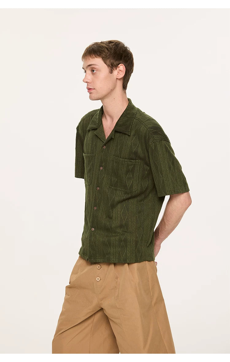 Wooden Button Short Sleeve Knitted Shirt