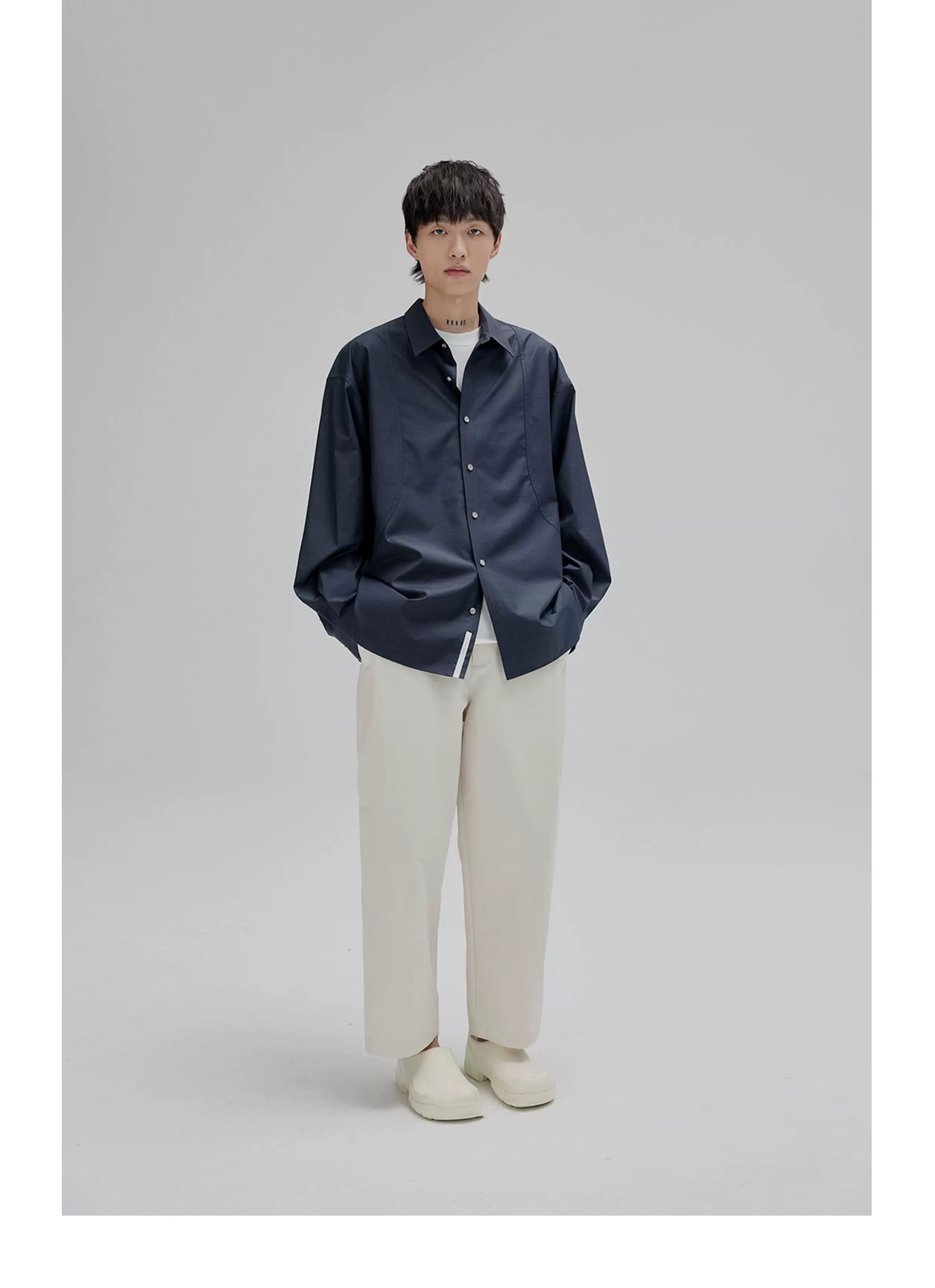 Basic Long Sleeve Cotton Blend Shirt