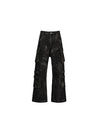 Distressed Flared Jeans With Strapped Pockets