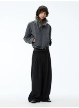 Fitted Two-tone Grid Fur Collar Jacket