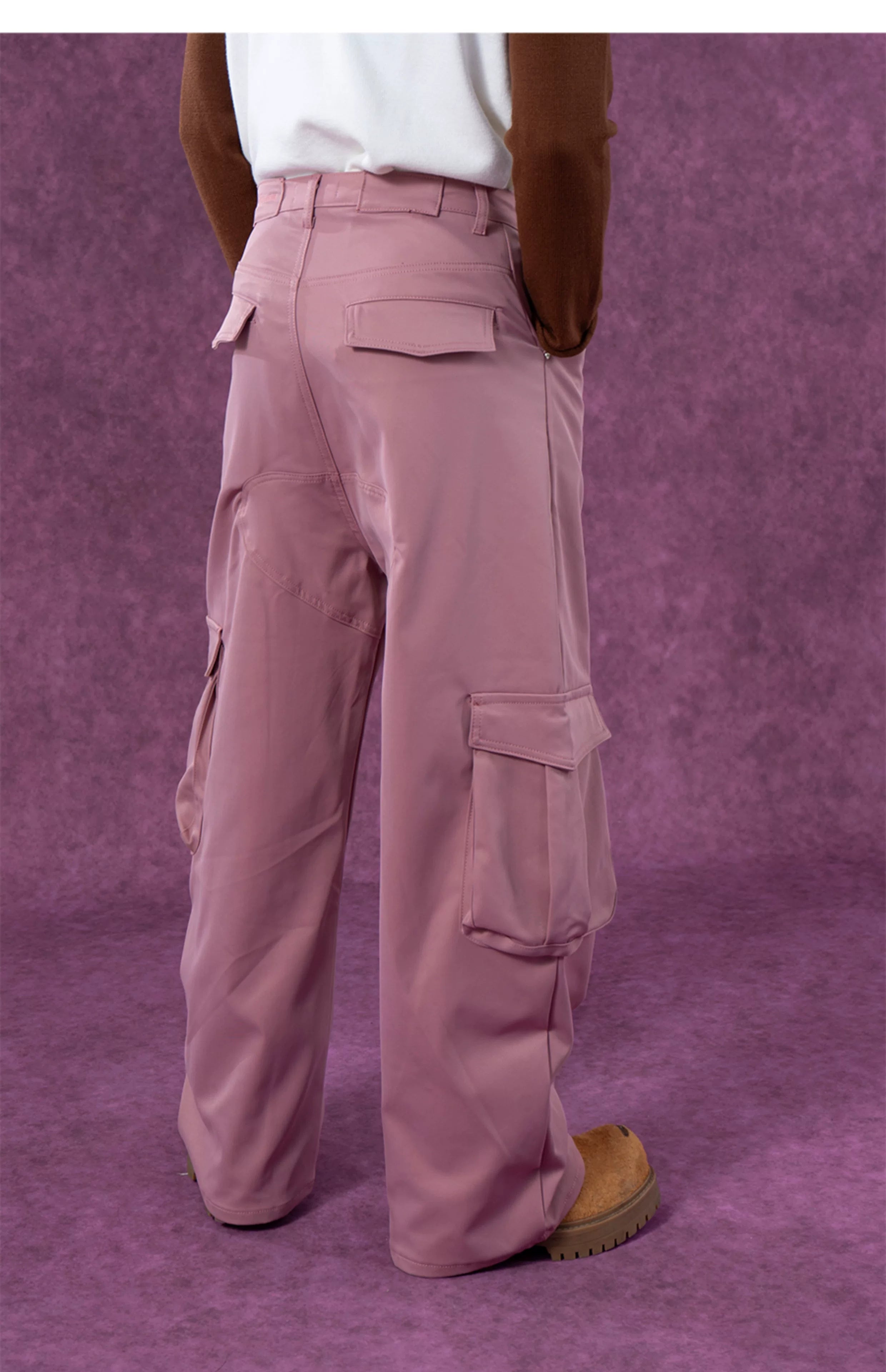 Men's Pink Beige Multi-pocket Cargo Pants