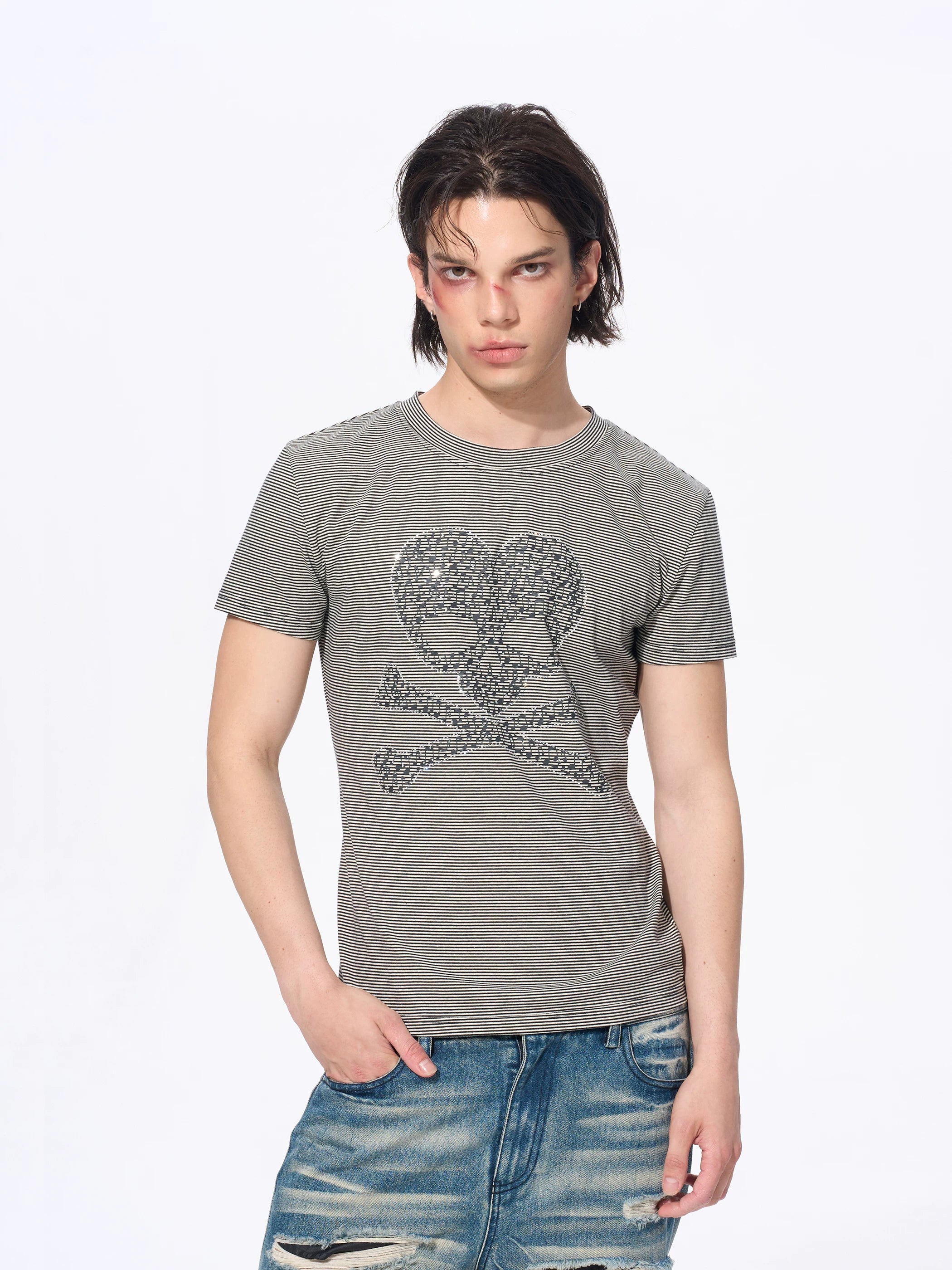 Men’s Striped Skull Print T-Shirt