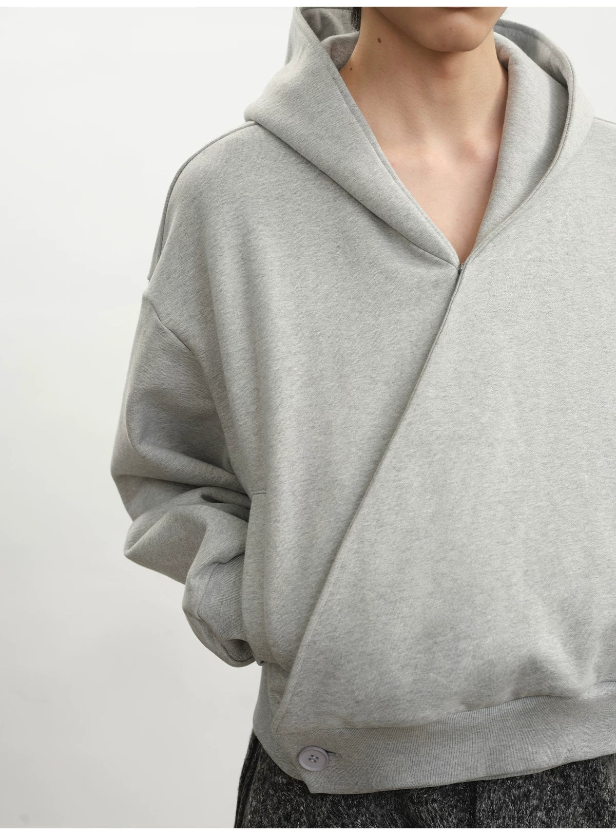 Relaxed Double Button Cross Neck Hoodie