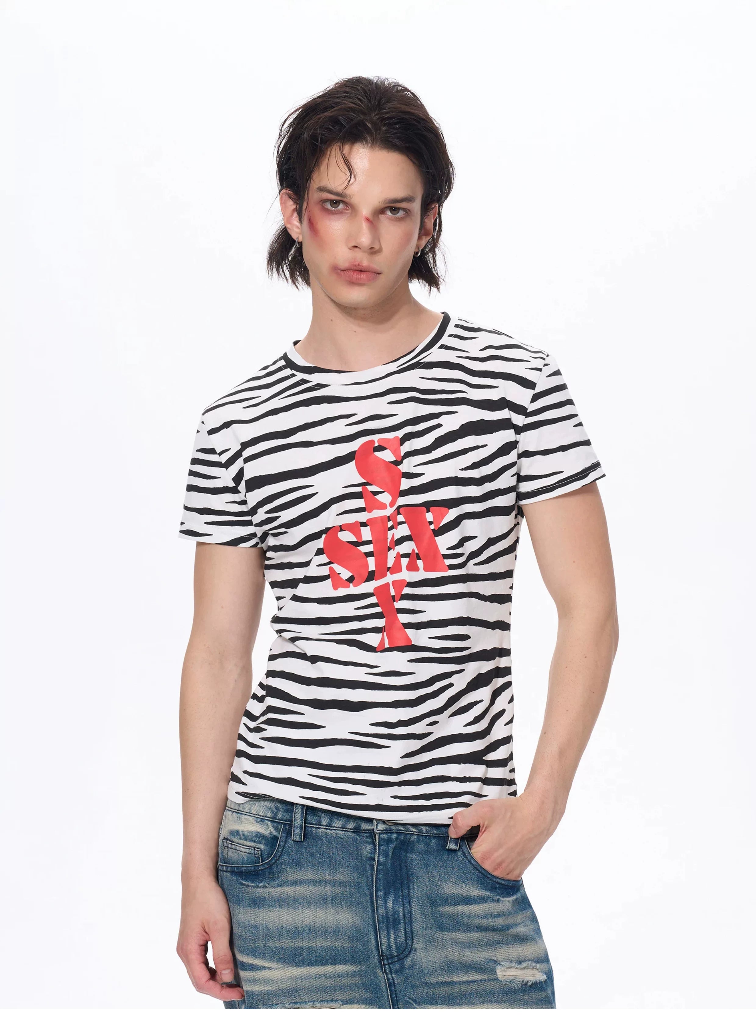 Zebra Print Letter Graphic Crew Neck Tee