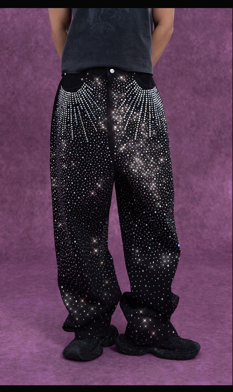Men's Black Sparkly Wide Leg Jeans