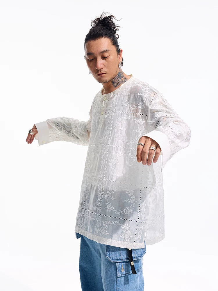 Long-Sleeve Embroidered Lyocell Shirts