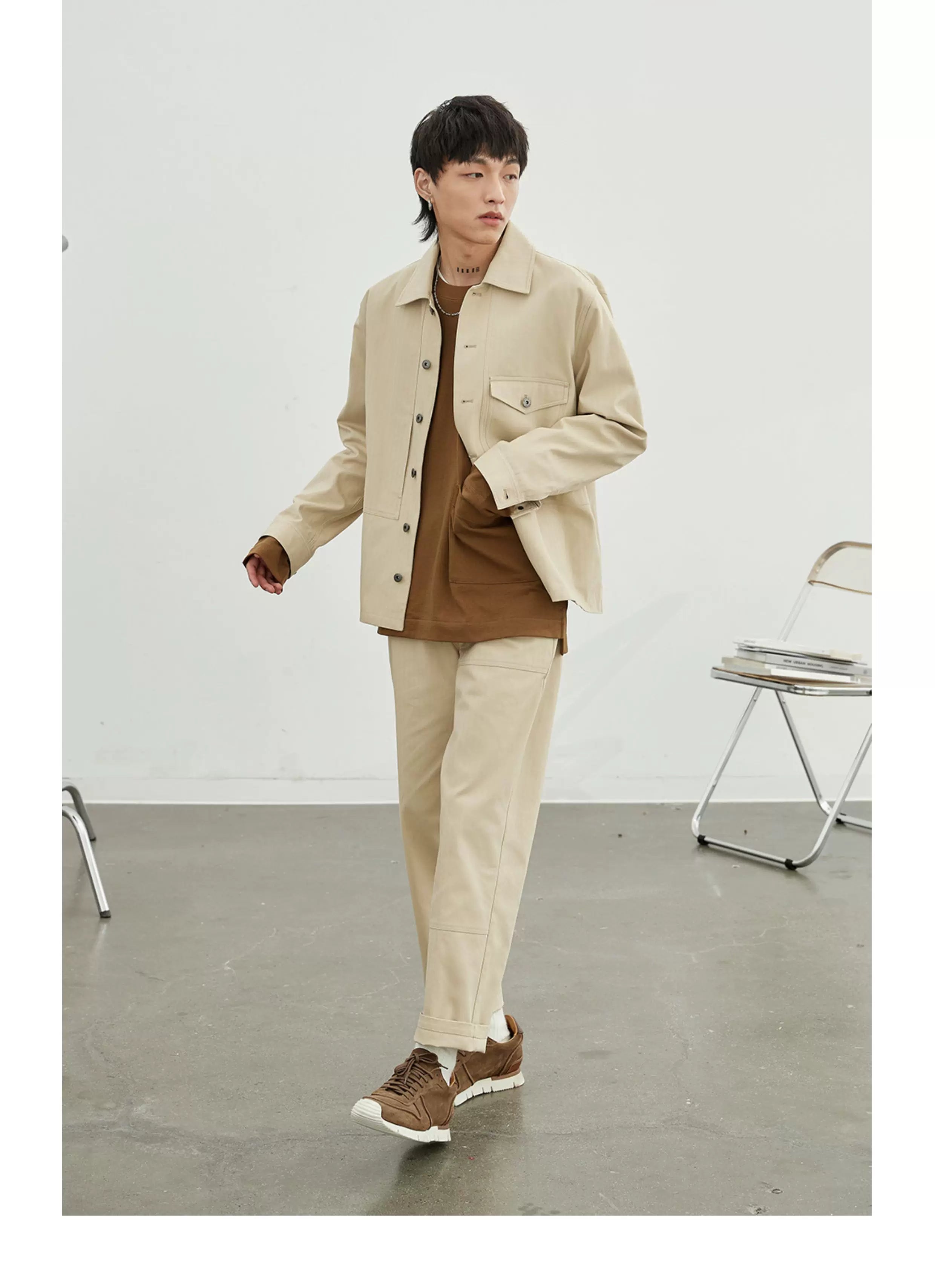 Vintage Herringbone Elastic Waist Cargo Pants