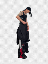 Double Waistband Two-In-One Black-Red Racing Pants
