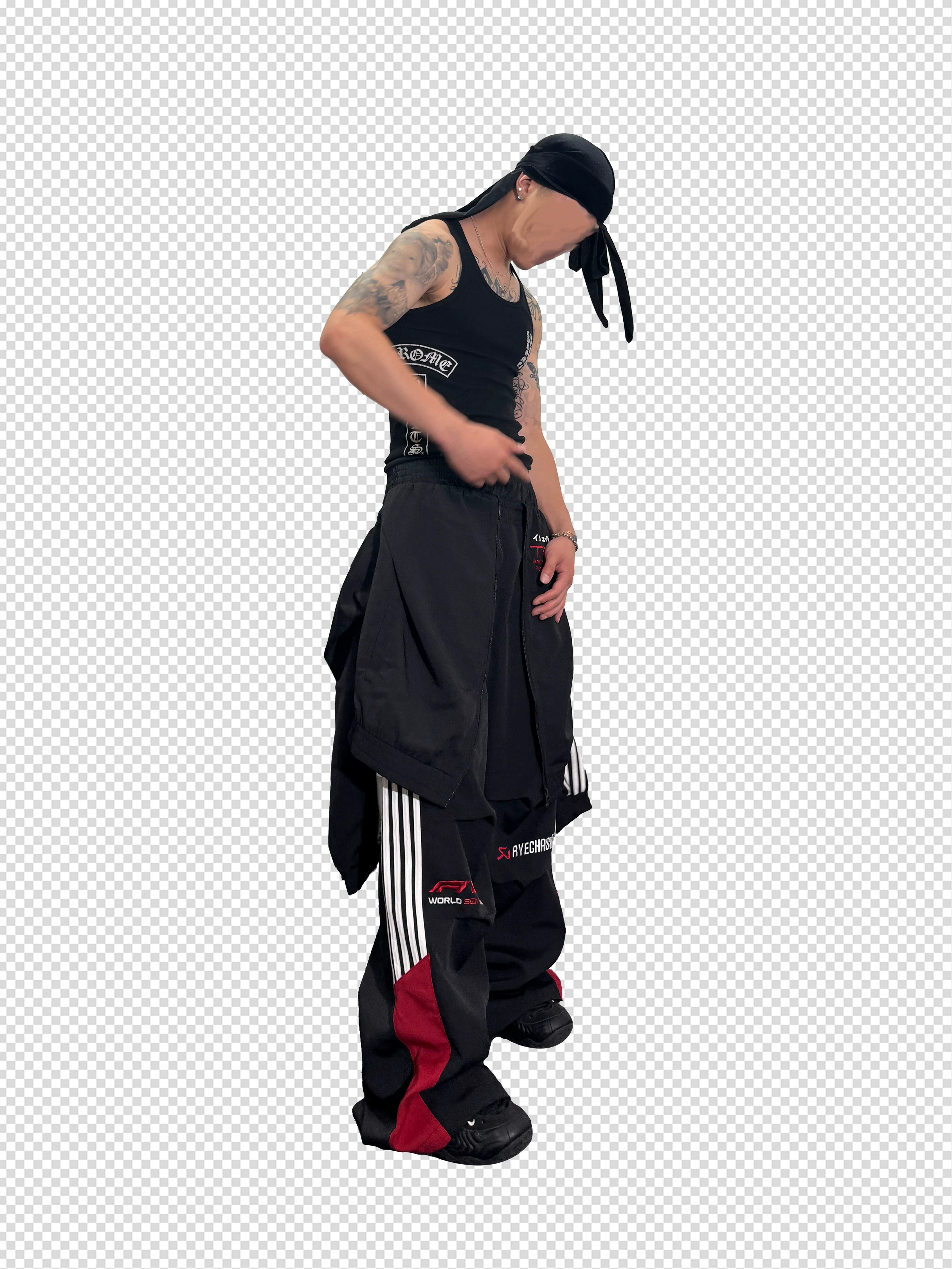 Double Waistband Two-In-One Black-Red Racing Pants