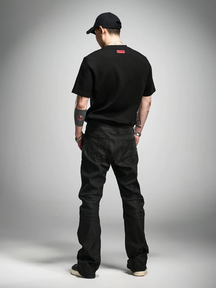 Stacked Curved Coated Waxed Skinny Jeans
