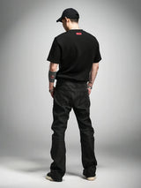 Stacked Curved Coated Waxed Skinny Jeans