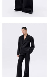 Black Herringbone Slim Flared Casual Pants