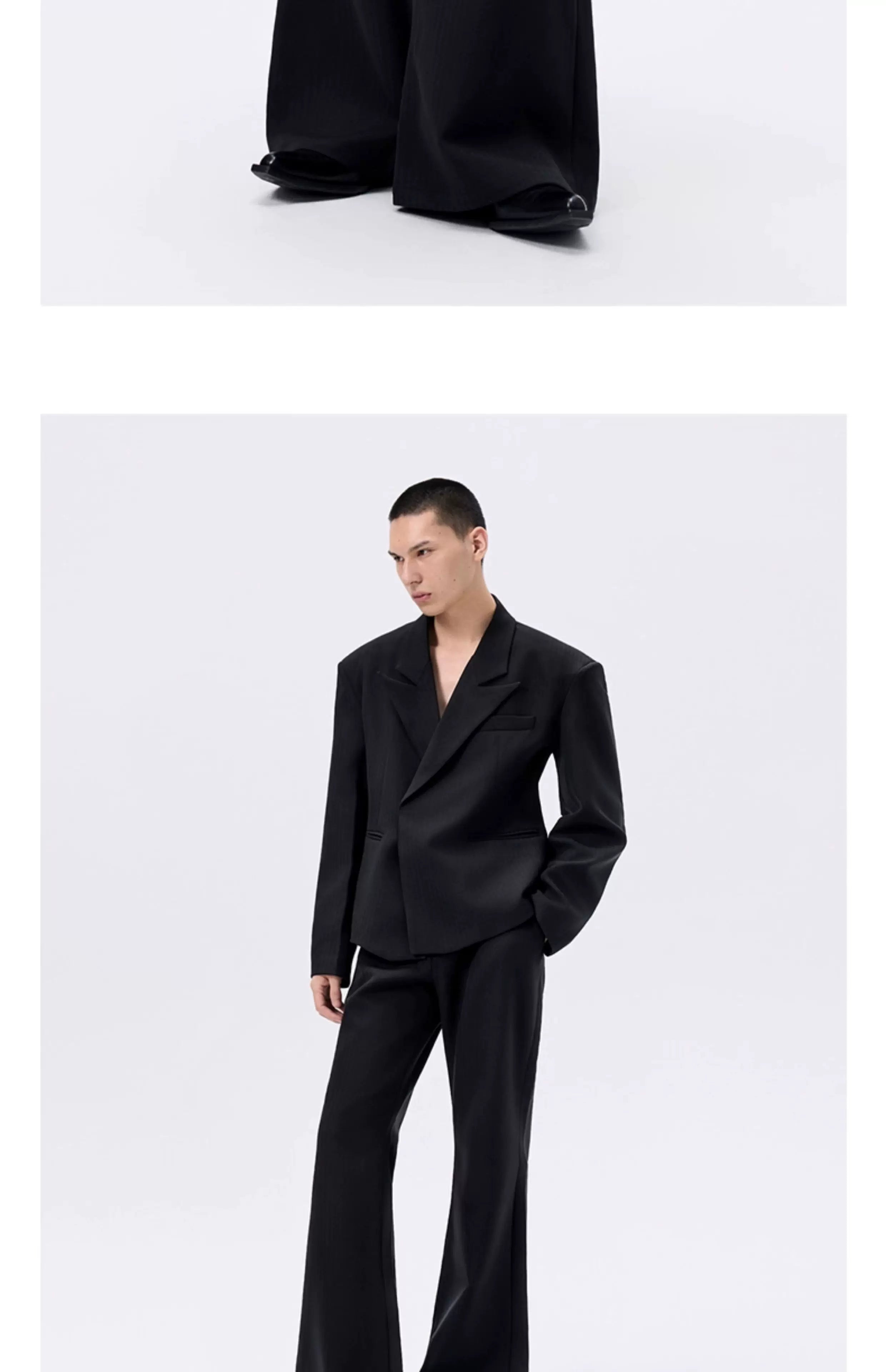Black Herringbone Slim Flared Casual Pants