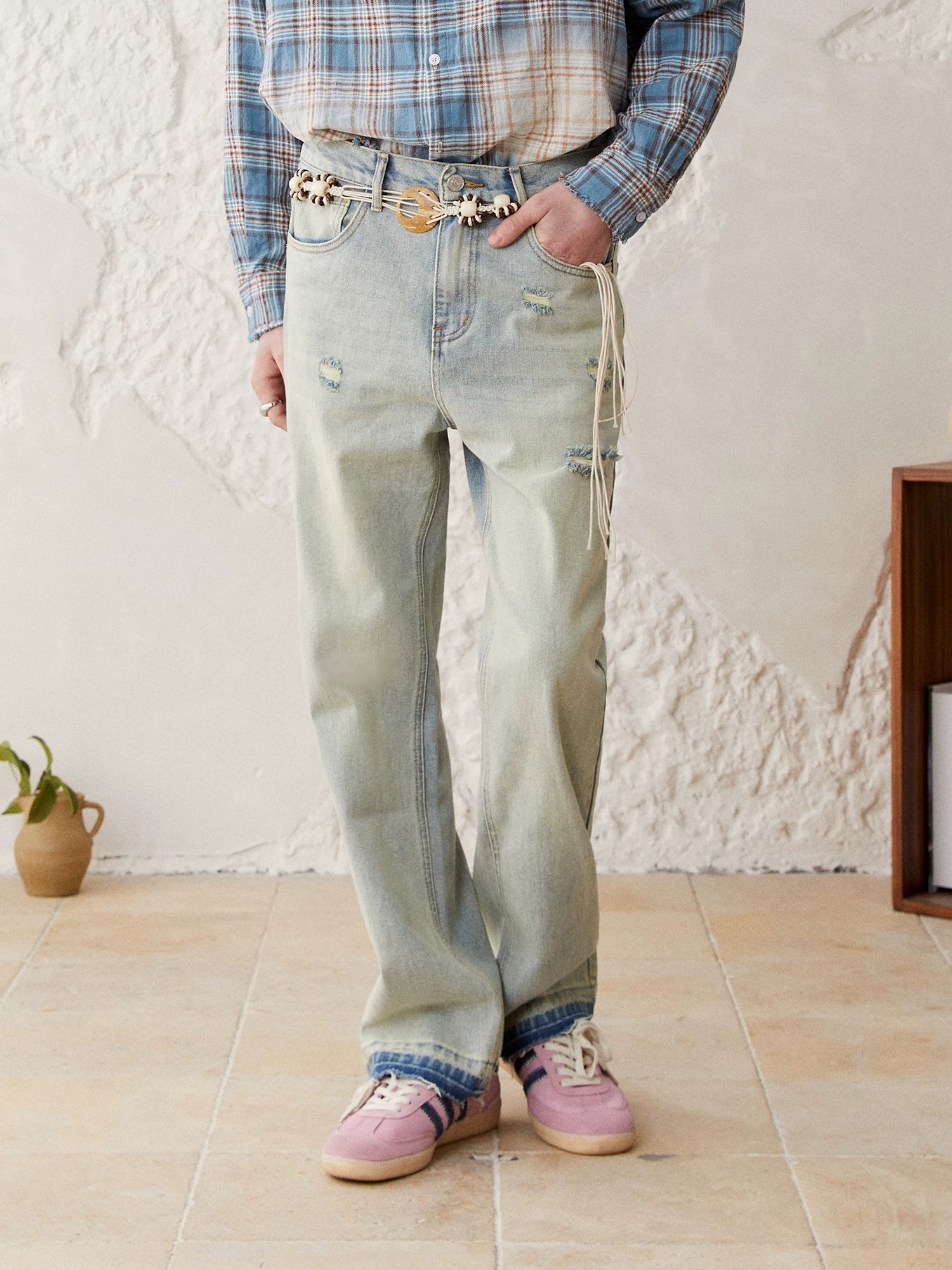 Men's Washed Ripped Straight Leg Jeans