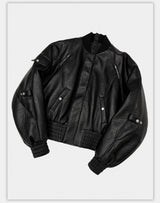 Dark Textured Curve Sleeve Bomber Jacket
