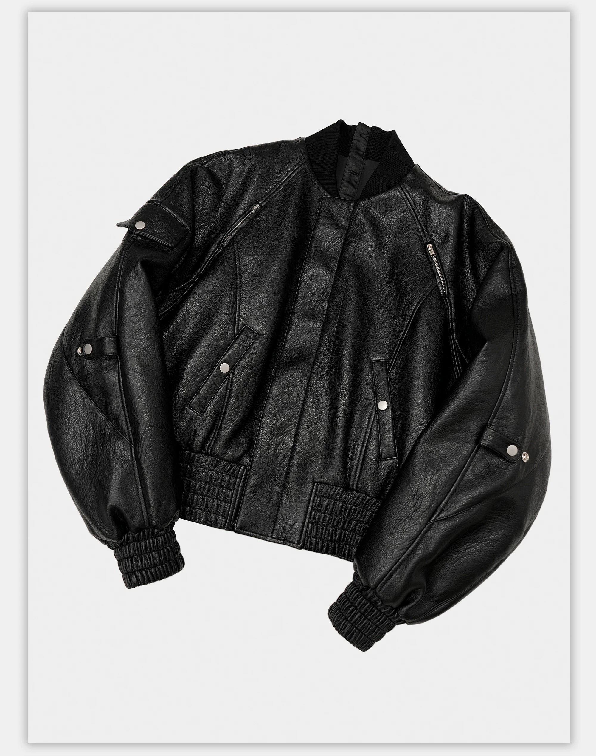 Dark Textured Curve Sleeve Bomber Jacket