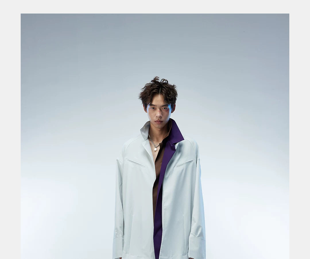 Couple's Loose Color-block Three-layer Collar Coat