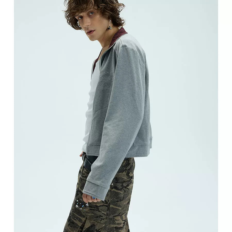 Reversible Plaid Embroidered Zip-front Fleece Jacket