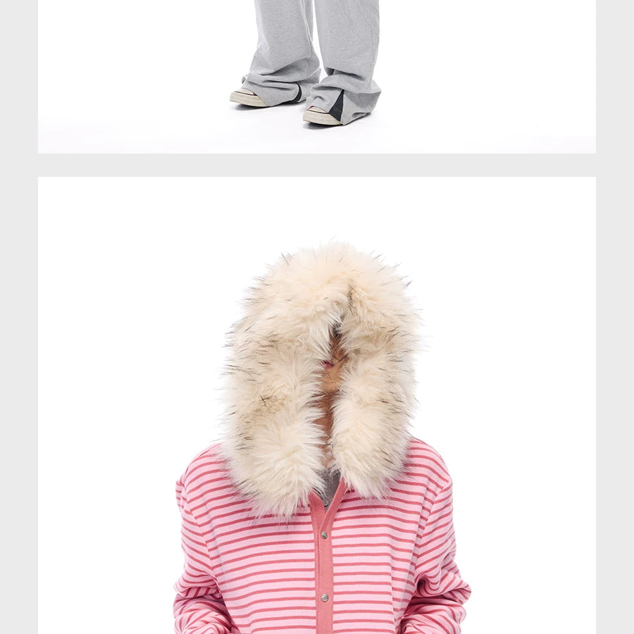 Men's Striped Fur Collar Hoodie