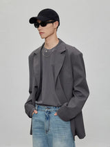 Casual Notched Lapel Wool Blend Blazer