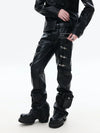 Zippered Flared Leather Casual Pants