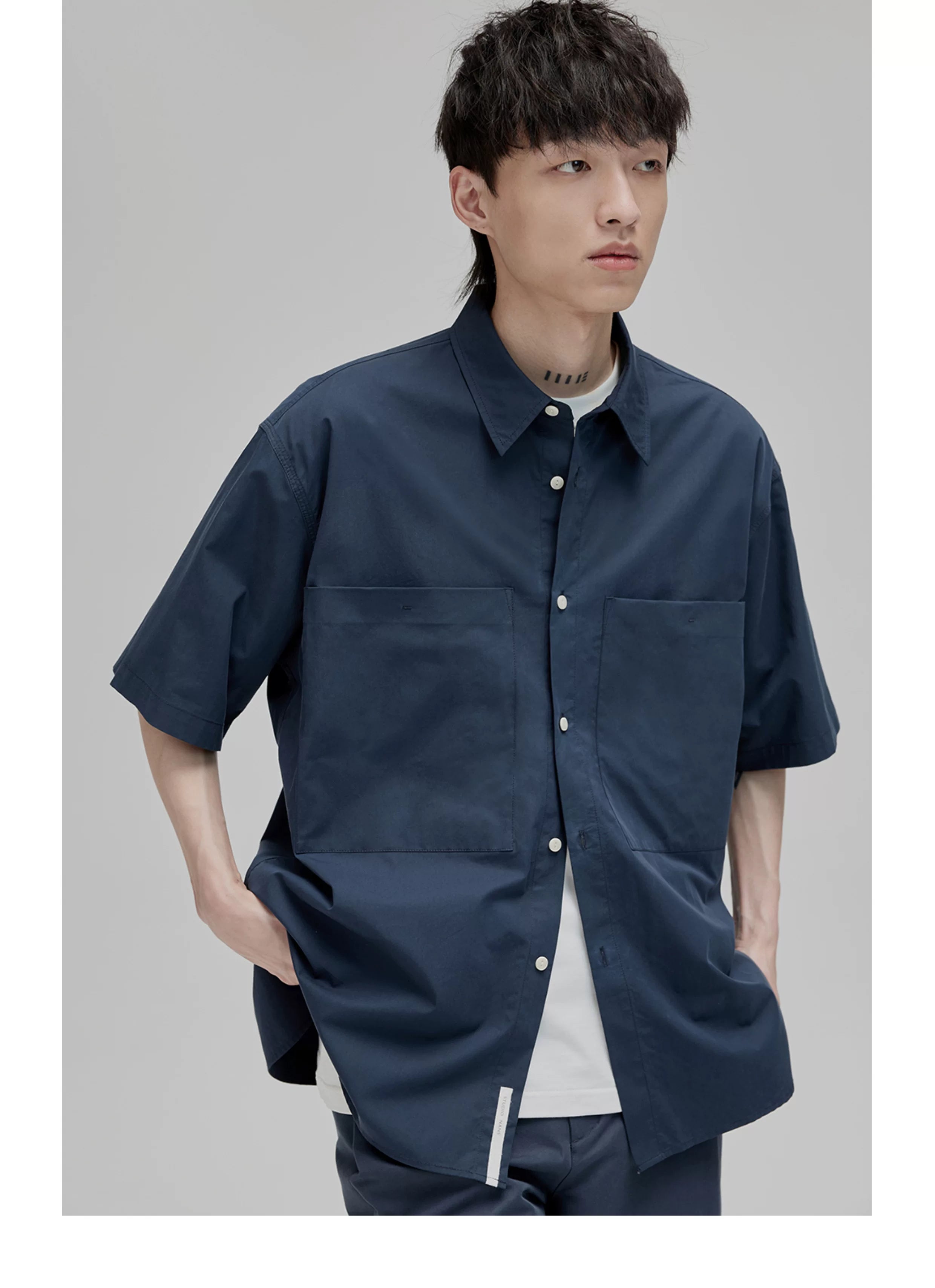 Short Sleeve Square Neck Cotton Shirt