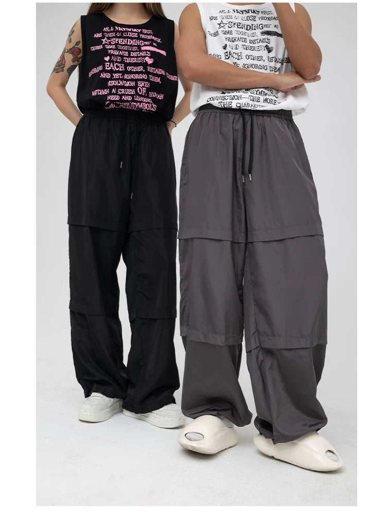 Unisex Patchwork Athletic Drawstring Waist Pants