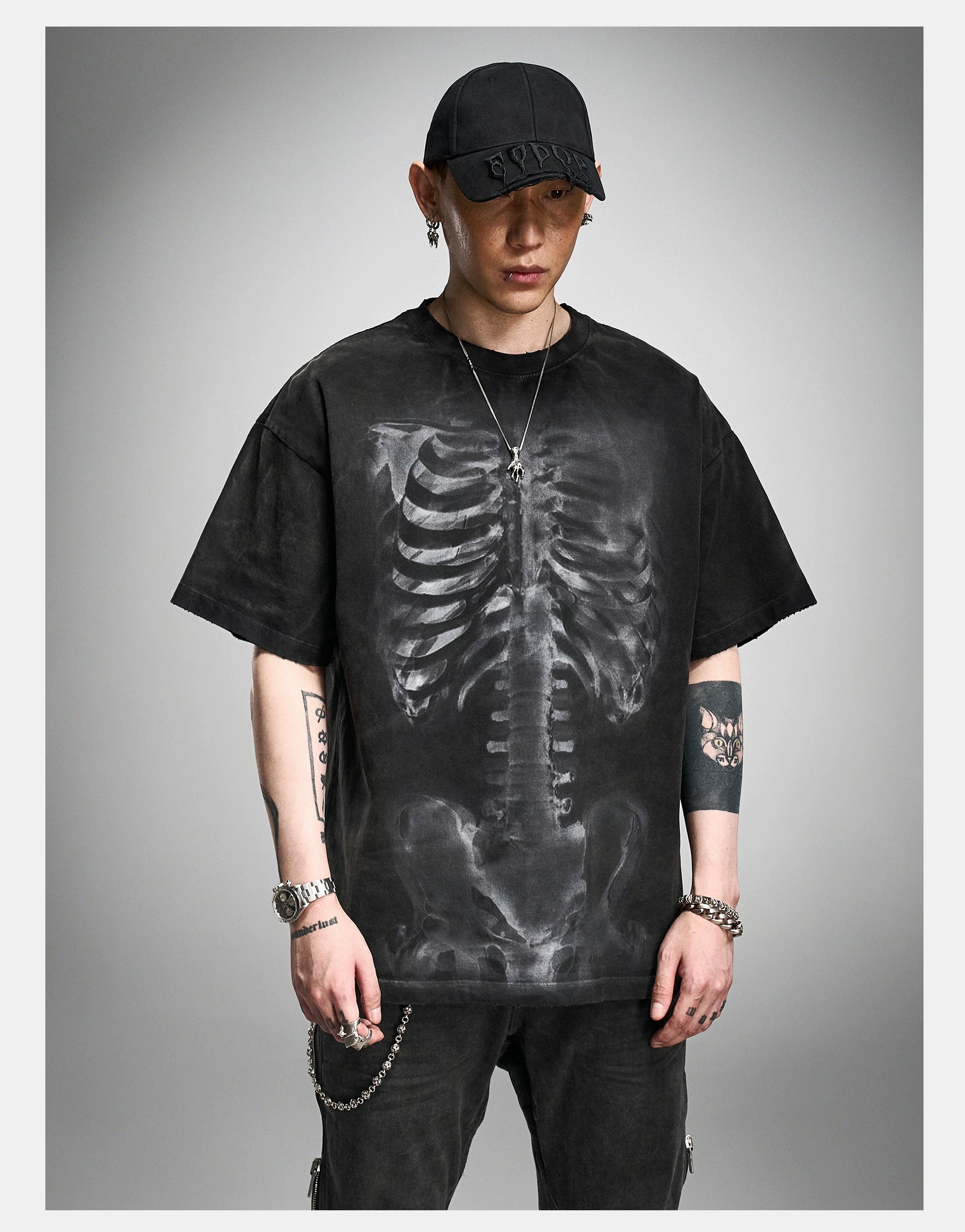 Loose Washed Distressed Black Graphic Tee