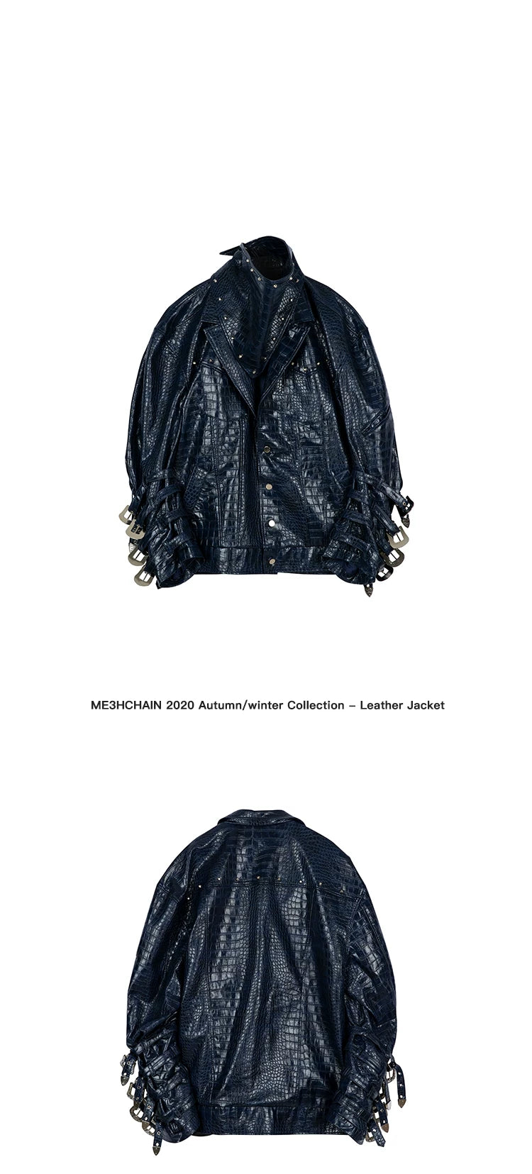 Two-Tone Metal Buckle Leather Trench Coat