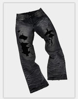Distressed Gray Wash Relaxed Curved Jeans