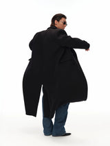 Men's Long Black Double-breasted Wool Coat