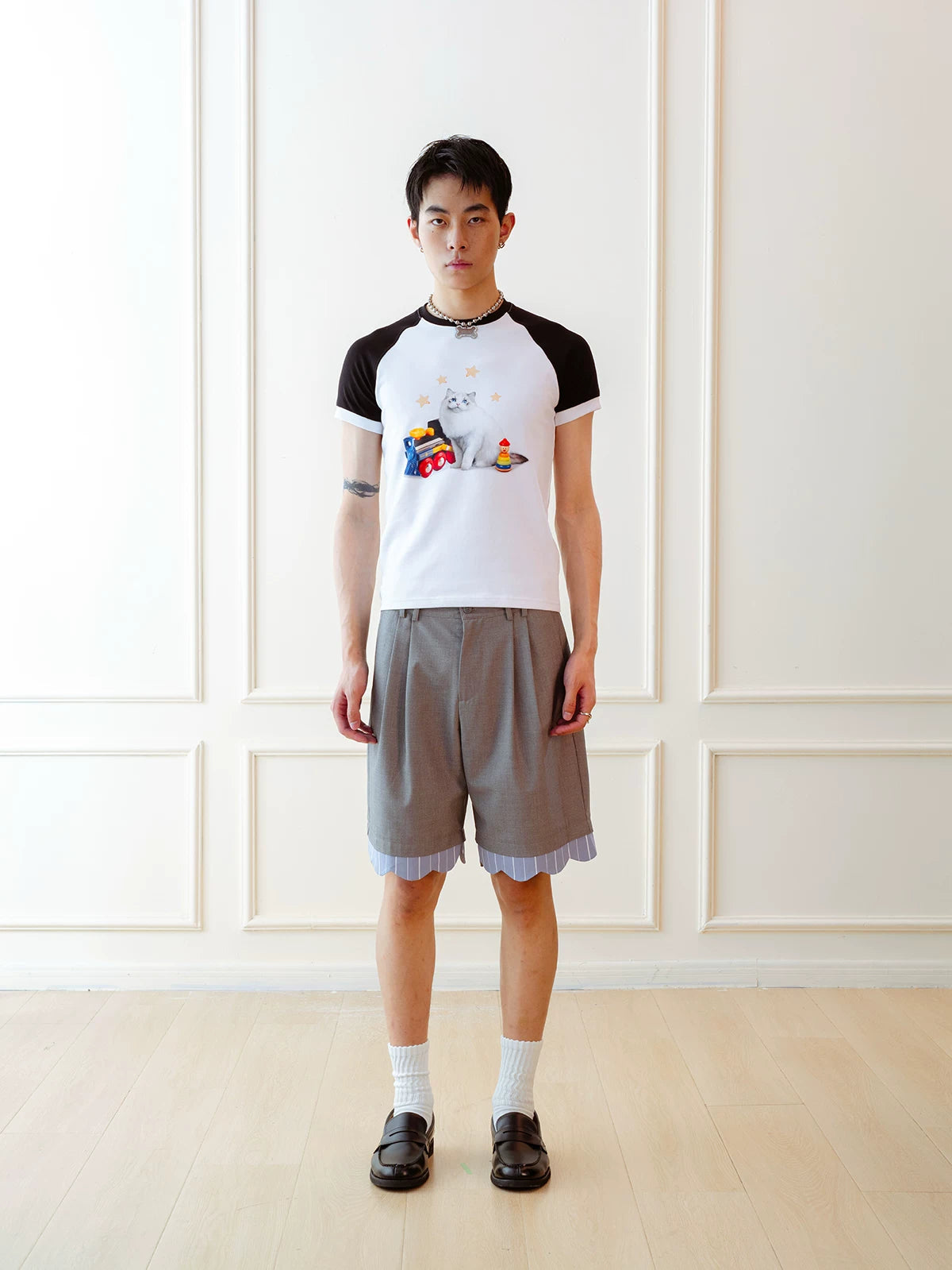 Vintage Cat Print Raglan Tee