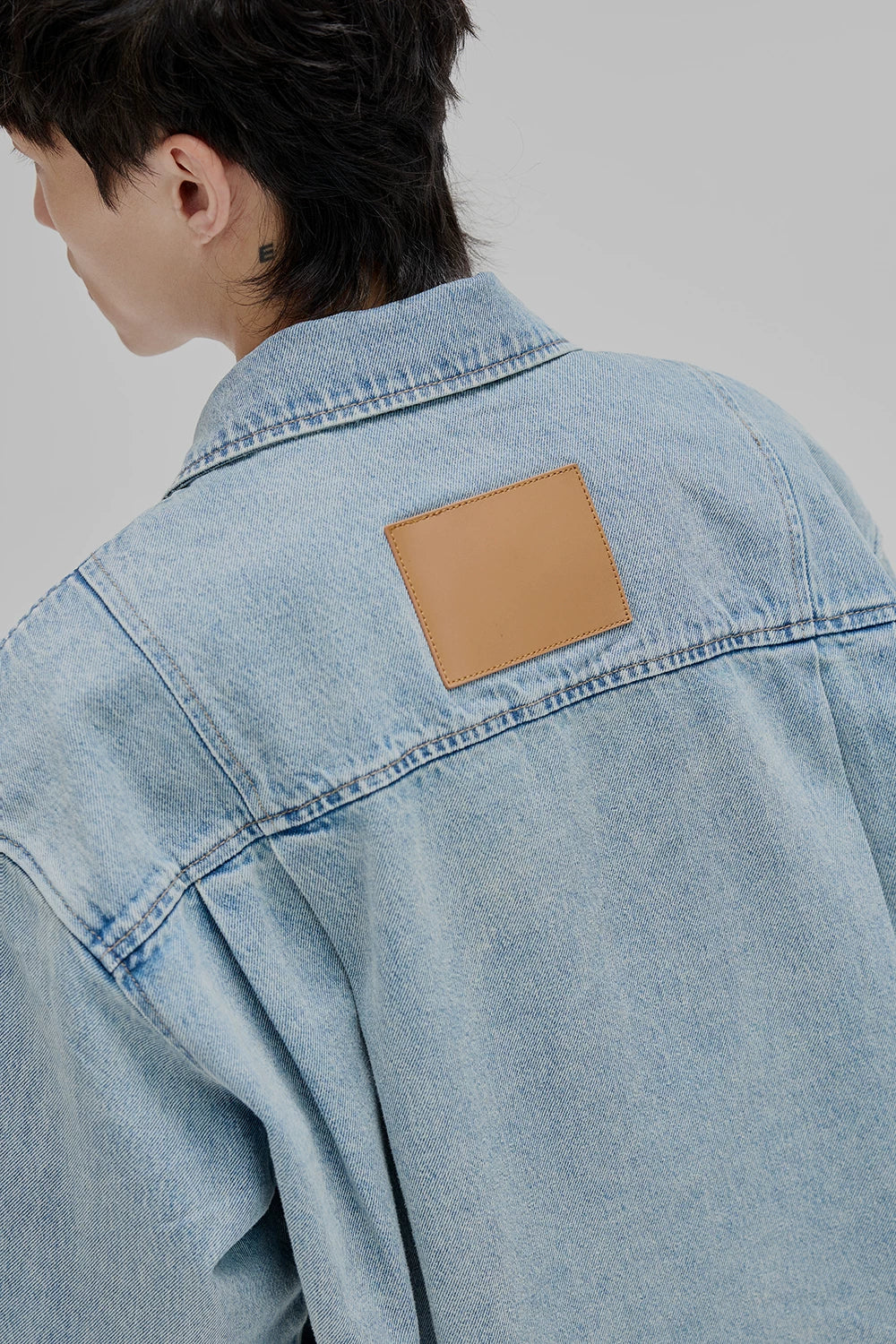 14Oz Washed Denim Asymmetric-Pocket Shirt Jacket