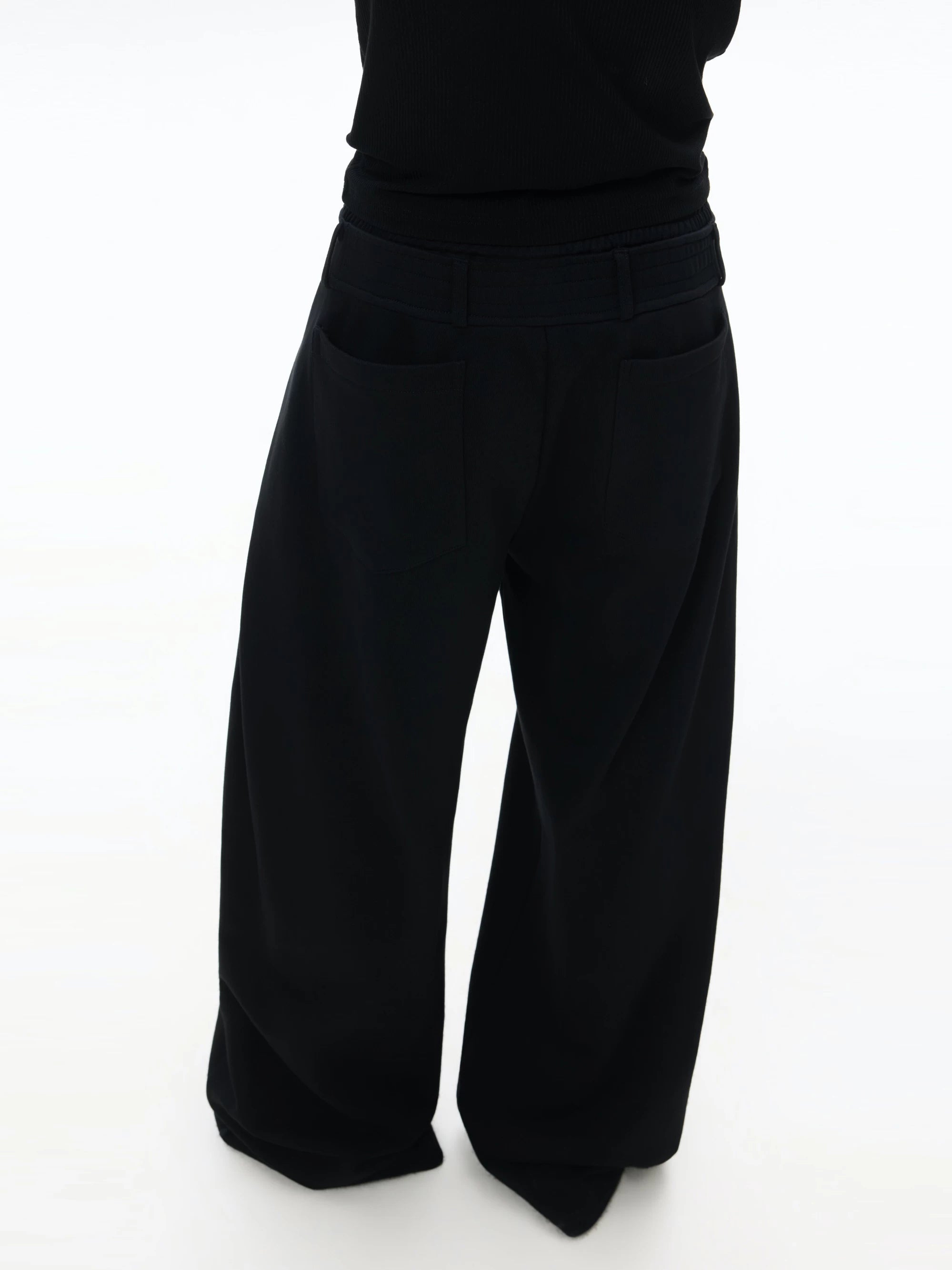 Loose Black Pleated Wide Leg Sweatpants