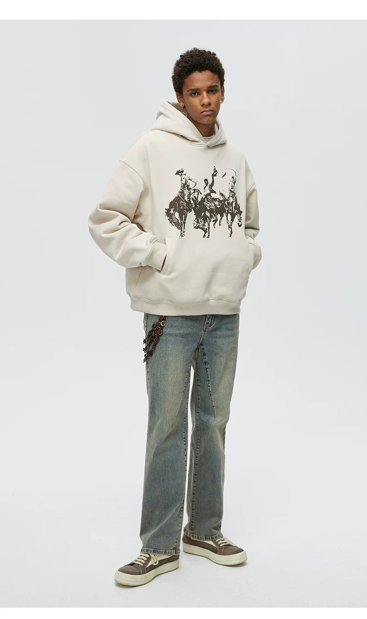 Vintage Print Men's Thick Hoodies