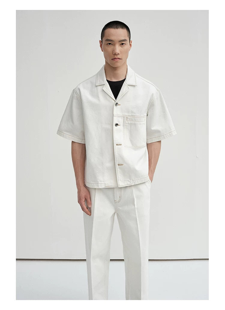 Cropped Contrast Cuban Collar Shirt Jacket