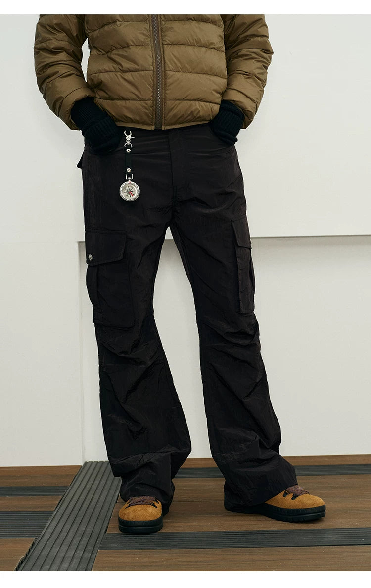 Reflective Liquid Nylon Cargo Parachute Pants