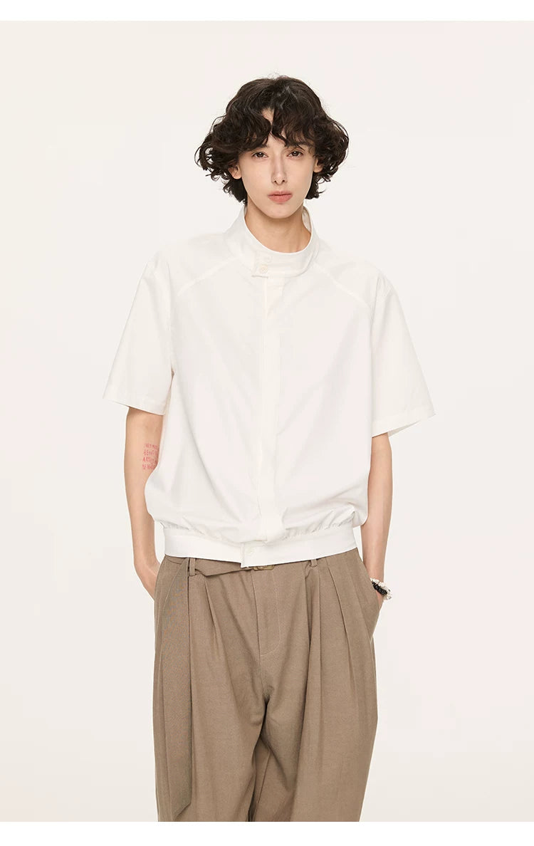 White Short Sleeve Harrington Houndstooth Shirt