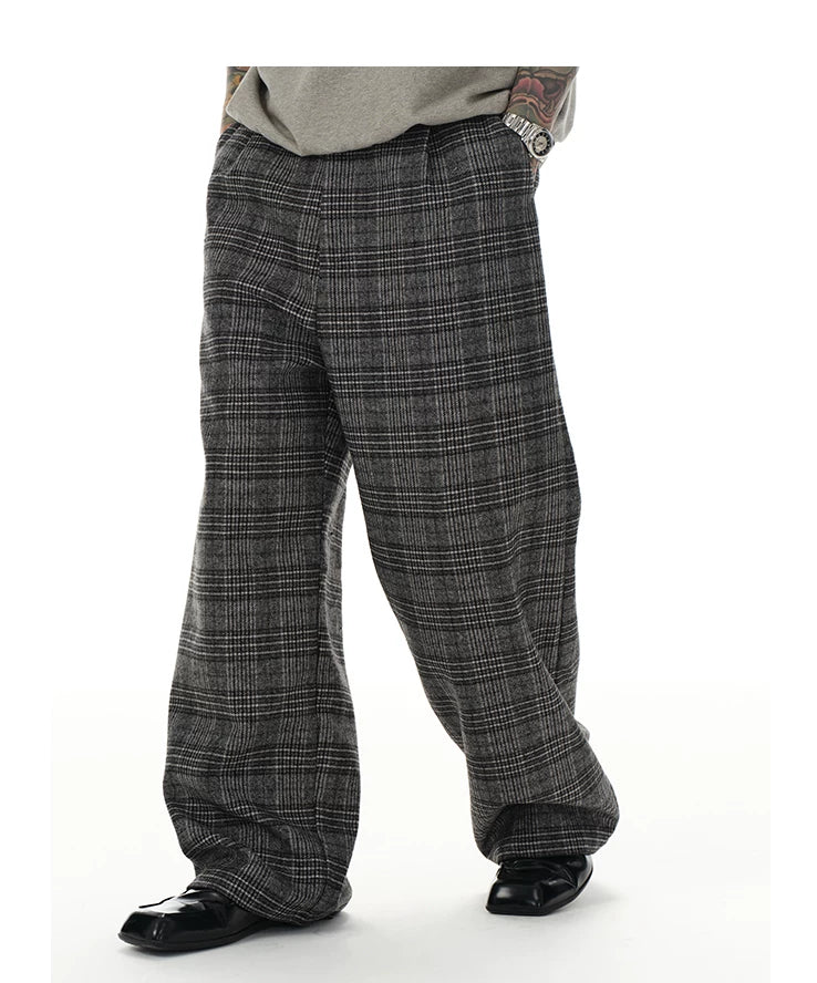 Black Grey Plaid Wool Pants