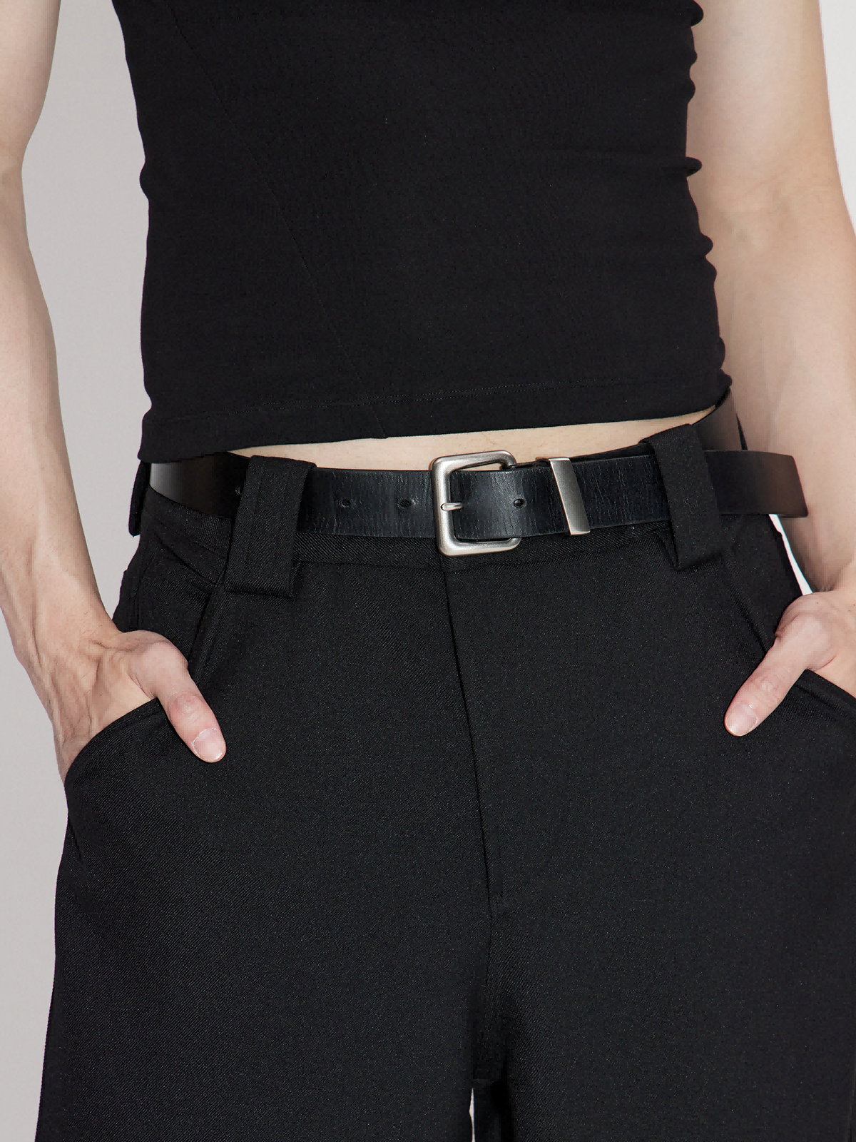 Unisex Rectangular Brass Buckle Leather Belt