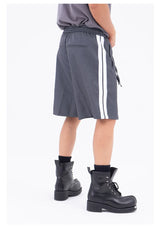 Black White Gray Striped Drawstring Shorts