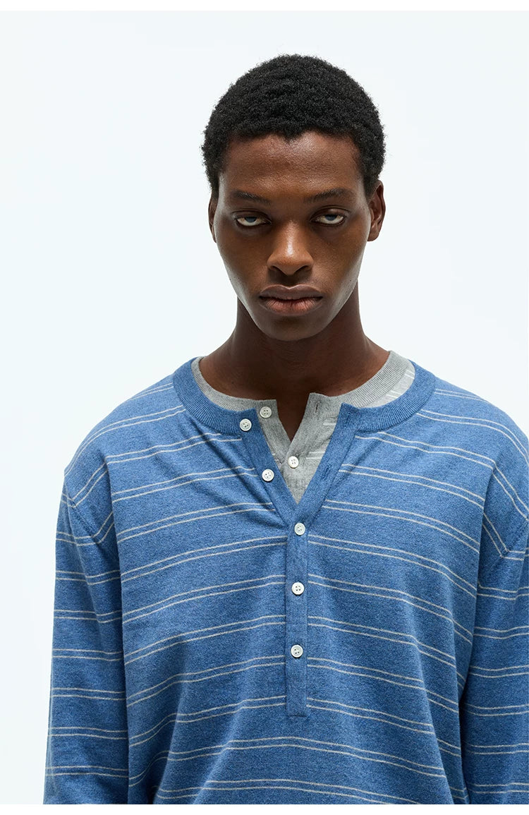 Striped Henley Cotton Cashmere Sweater