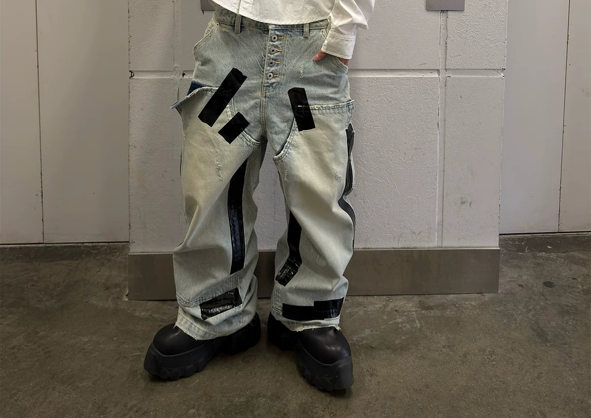 Oversized White Long-Sleeve NY Tape Shirt
