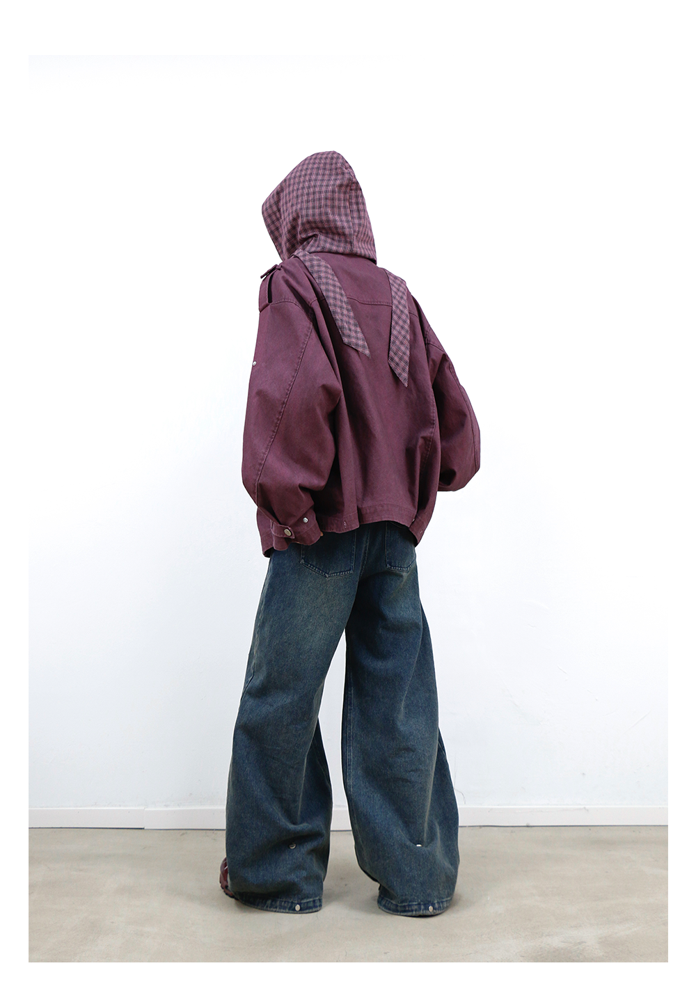 Plaid Hooded Smoke-Dyed Violet M65 Jacket