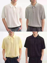Cutout Ribbed Cotton Polo Shirts