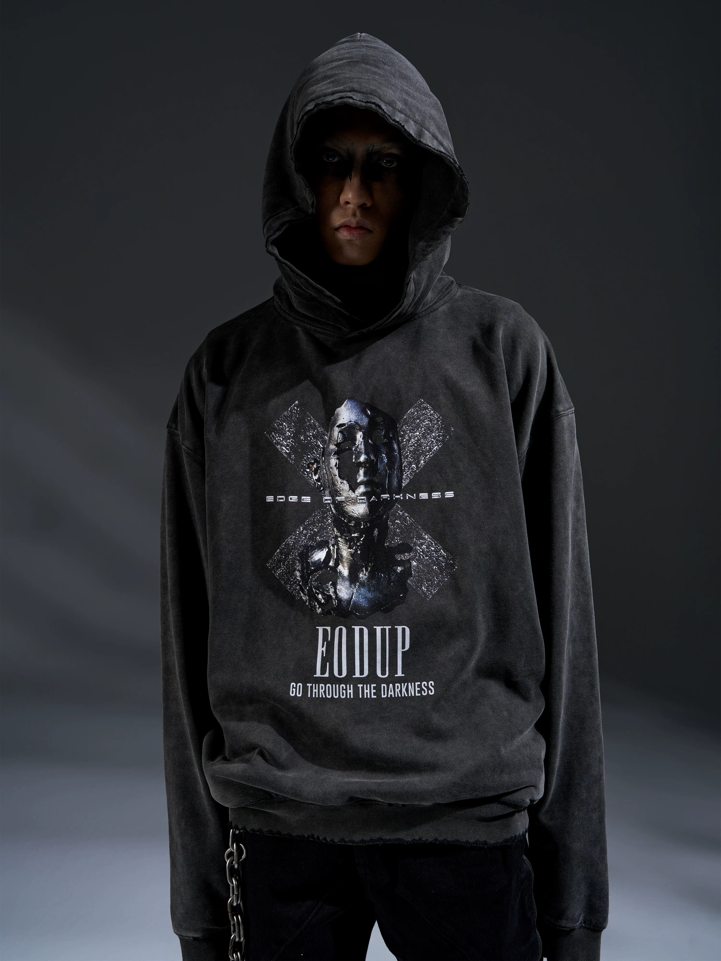 Loose Distressed Dark Metallic Print Sweatshirt