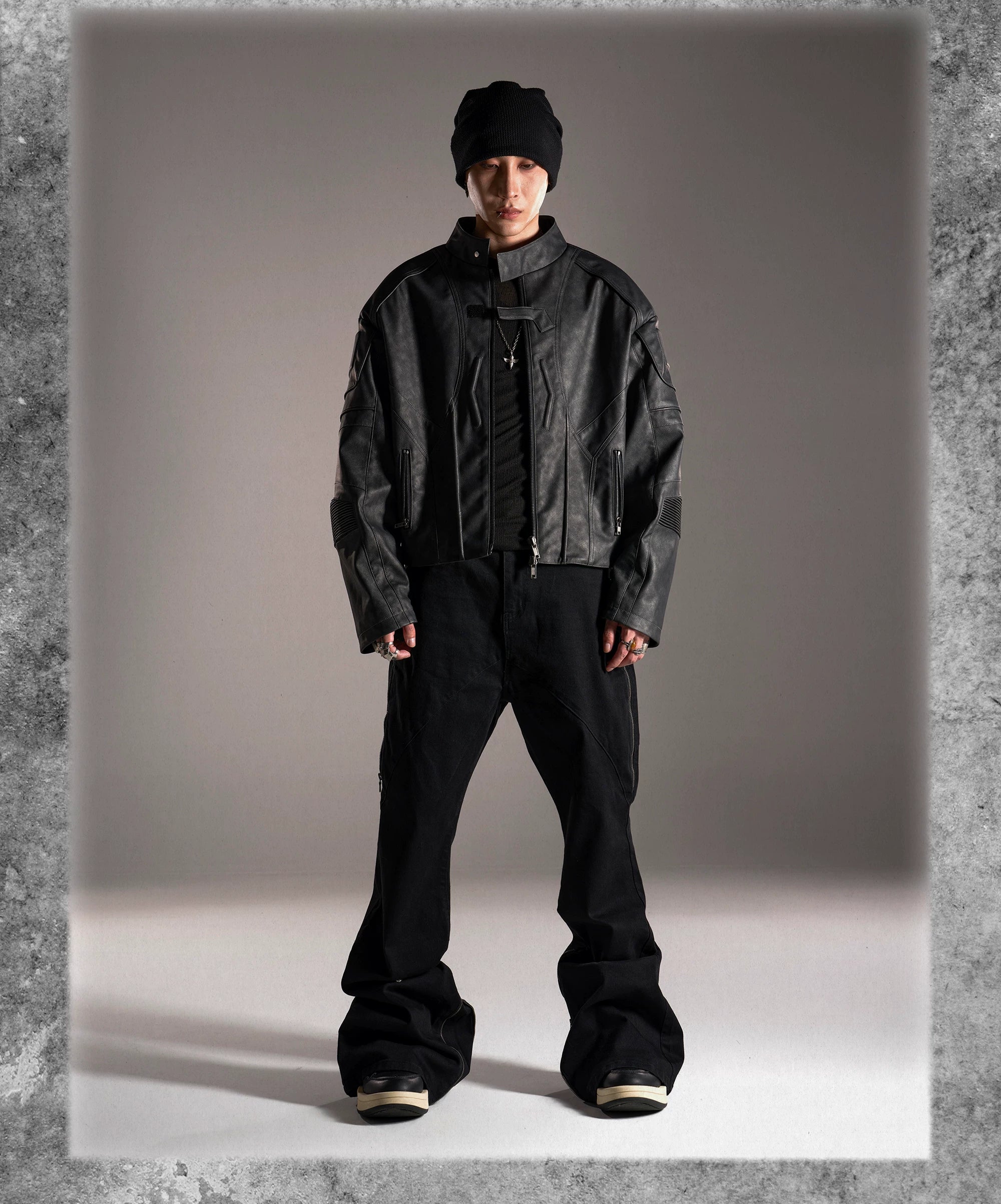 Distressed Deconstructed Biker Leather Jacket