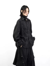 Two-Tone Deconstructed Studded Hem Shirt