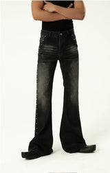 Men's Blue Black Rivet Flare Jeans