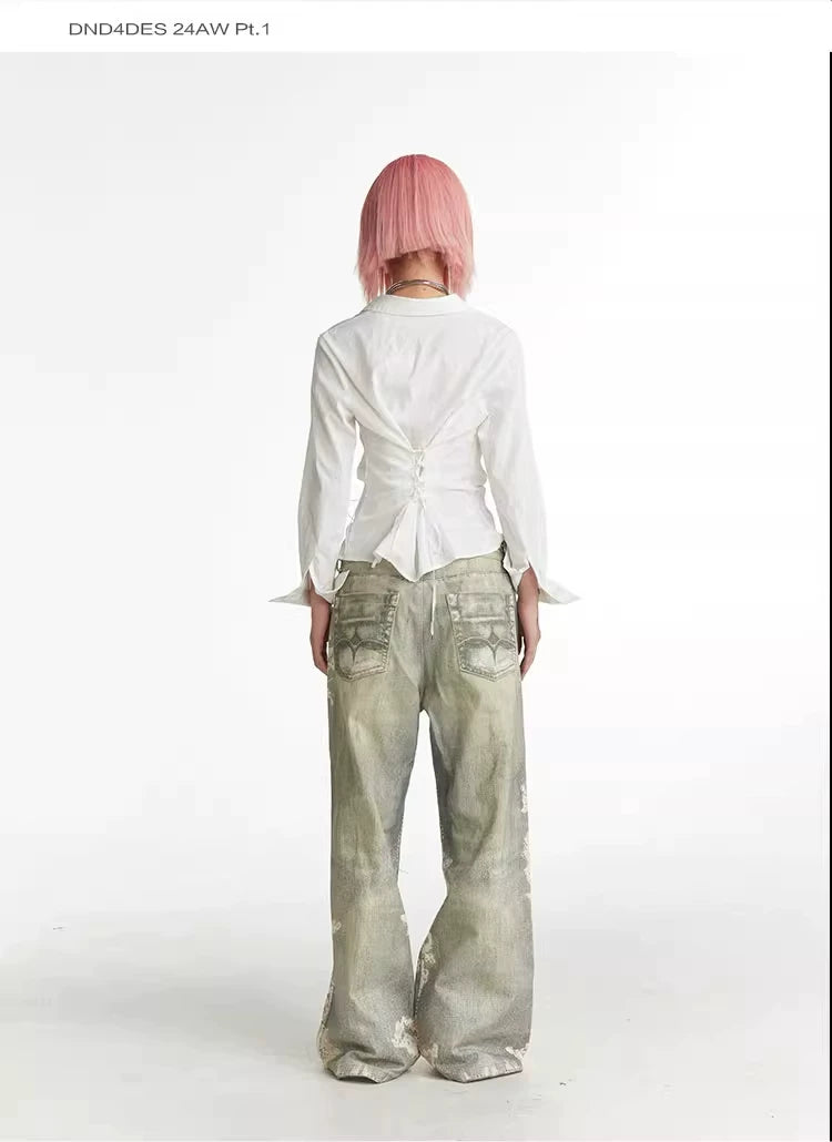 Vintage Digital Lace Print Flare Jeans